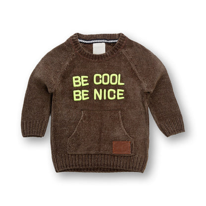 Baby Boys Self Design Round Neck Brown Sweater