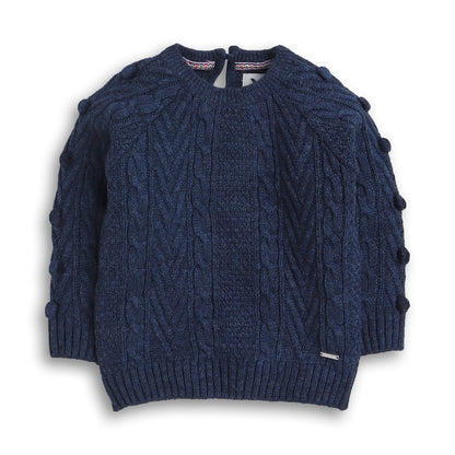 Girls Woven Round Neck Navy Sweater
