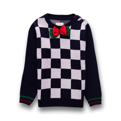 Boys Checkered Round Neck Sweater