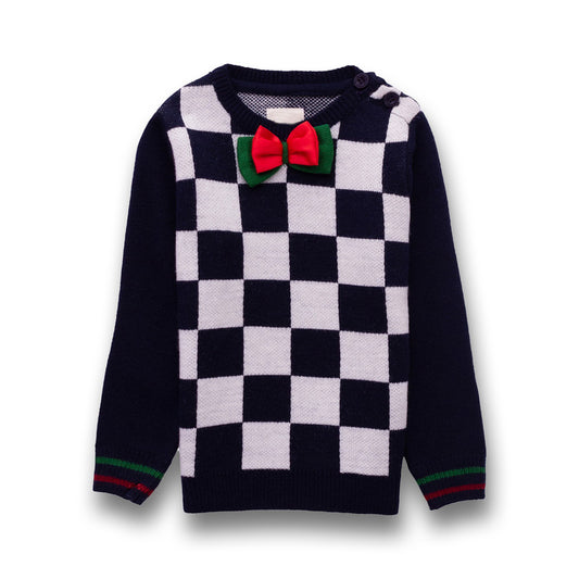 Boys Checkered Round Neck Sweater