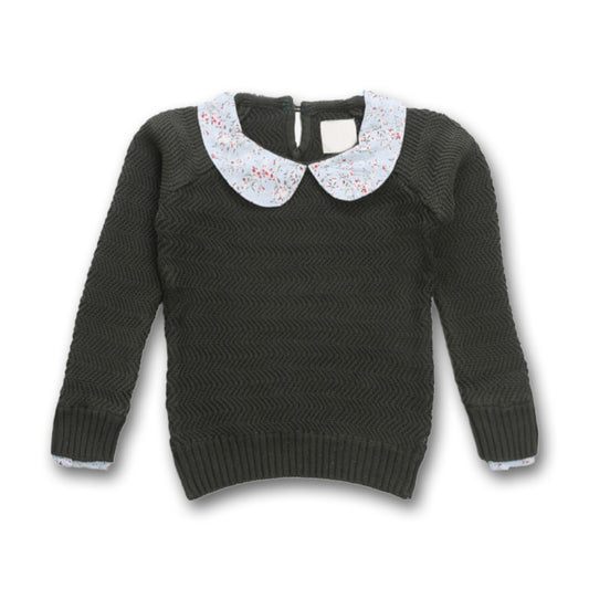 Girls Wollen Round Neck Olive Sweater