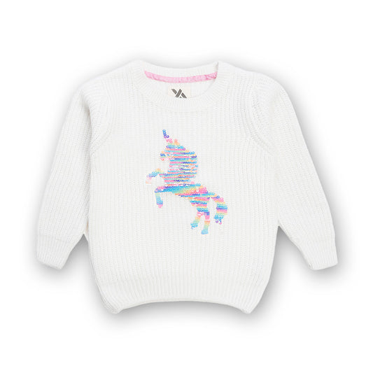 Girls Self Design Round Neck  Sweater