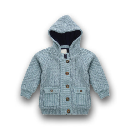 Boys Self Design Hooded Neck Sweater