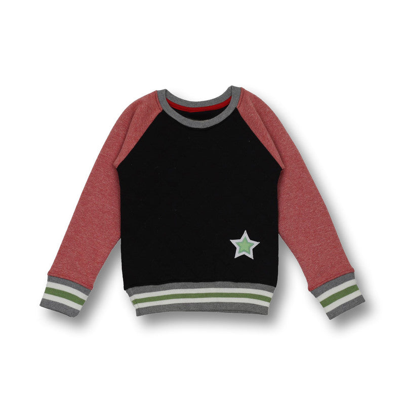 Boys Self Design Round Neck Red, Black Sweater