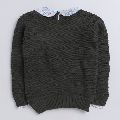 Girls Wollen Round Neck Olive Sweater