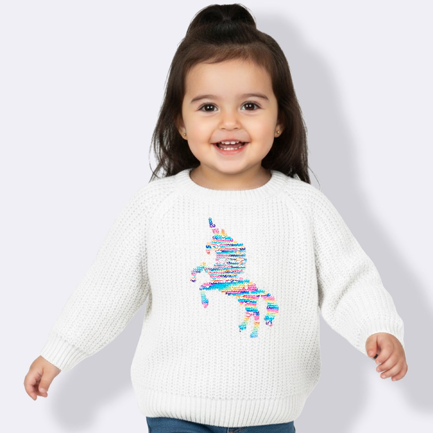 Girls Self Design Round Neck  Sweater
