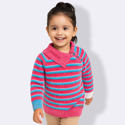 Girls Striped High Neck Pink Sweater