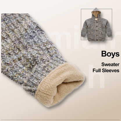 Boys Self Design Hooded Neck Sweater