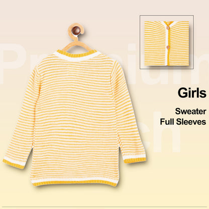 Girls Striped V Neck Yellow and White Color Sweater