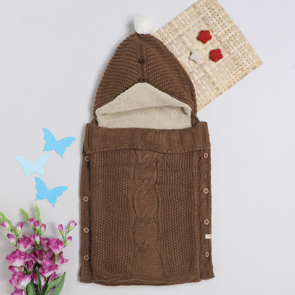 Yellow Apple Knitted Baby Sleeping Bag with Hood | Soft & Warm Infant Winter Sleep Sack