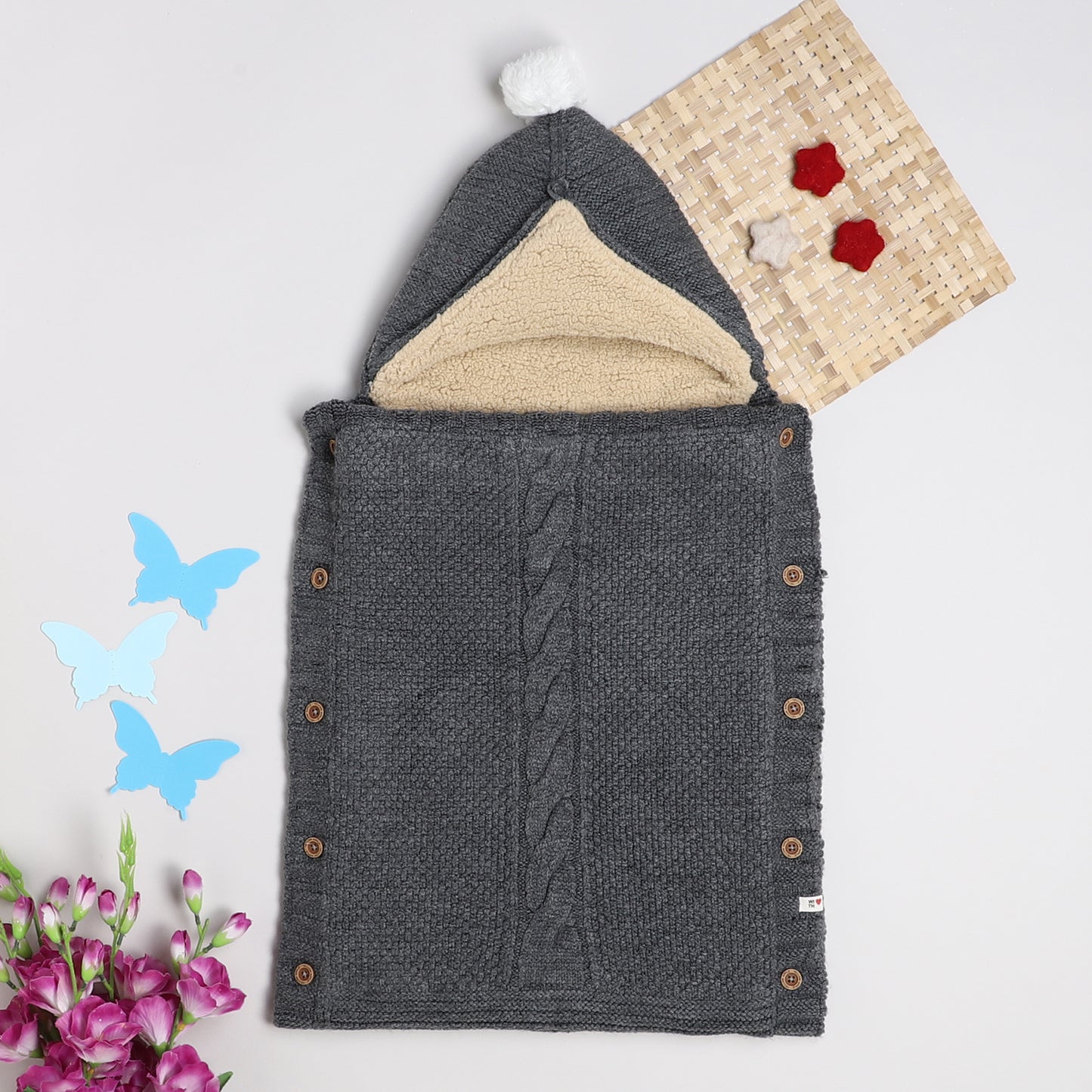 Yellow Apple Knitted Baby Sleeping Bag with Hood | Soft & Warm Infant Winter Sleep Sack