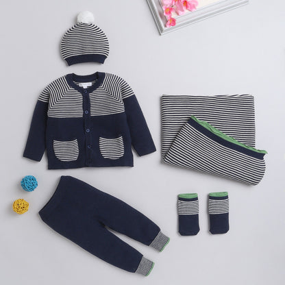 New Born Cotton Baby Set For All Season With Cardigan, Pajama, Cap and Pair of Socks and Blanket