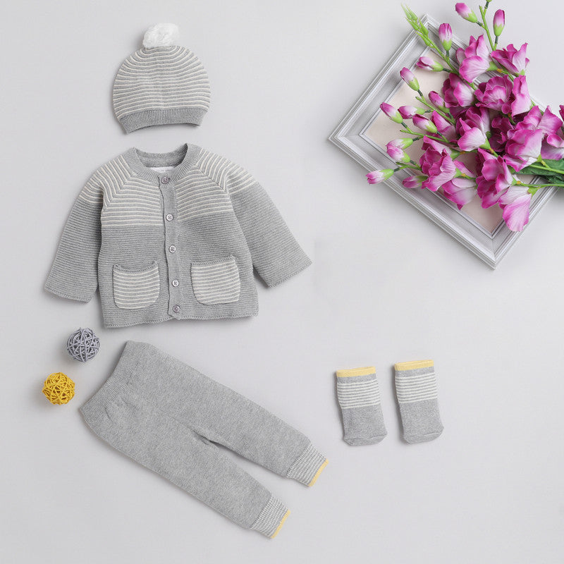 New Born Cotton Baby Set For All Season With Cardigan, Pajama, Cap and Pair of Socks