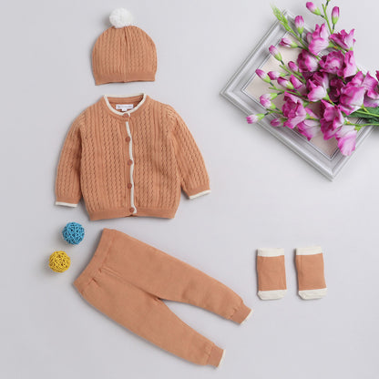 New Born Cotton Baby Set For All Season With Cardigan, Pajama, Cap and Pair of Socks