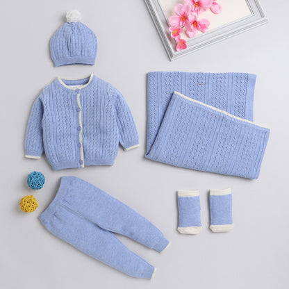 New Born Cotton Baby Set For All Season With Cardigan, Pajama, Cap and Pair of Socks and Blanket