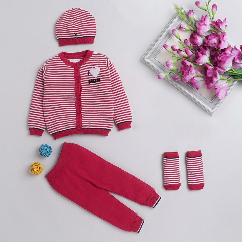 New Born Cotton Baby Set For All Season With Cardigan, Pajama, Cap and Pair of Socks