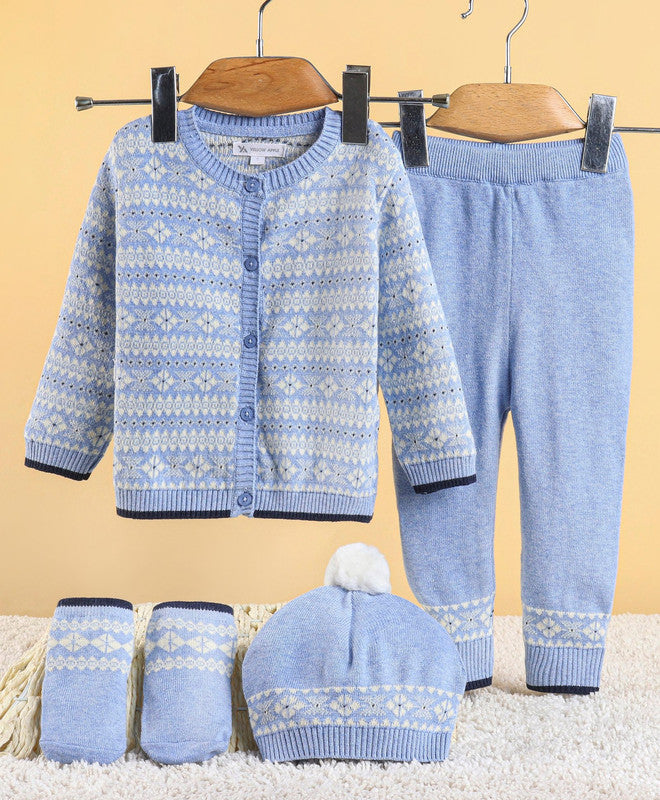 New Born Cotton Baby Set For All Season With Cardigan, Pajama, Cap and Pair of Socks and Blanket