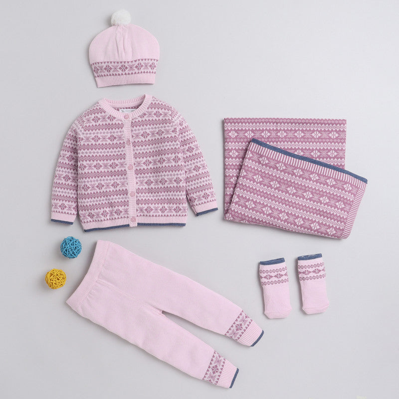 New Born Cotton Baby Set For All Season With Cardigan, Pajama, Cap and Pair of Socks and Blanket