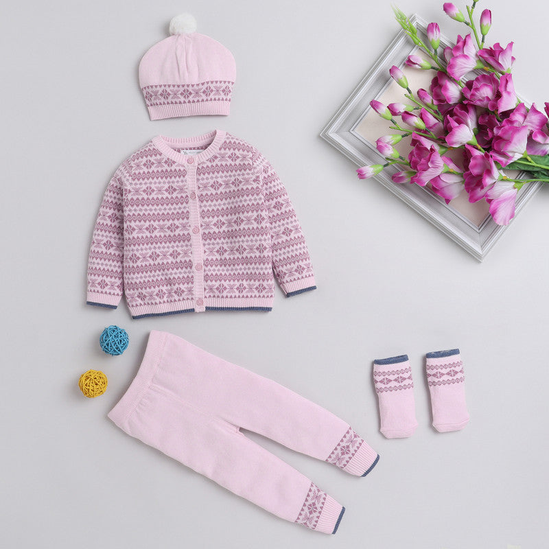 New Born Cotton Baby Set For All Season With Cardigan, Pajama, Cap and Pair of Socks