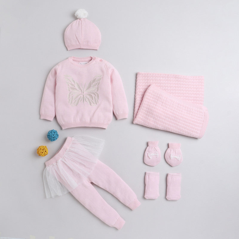 New Born Cotton Baby Set For All Season With Cardigan, Pajama, Cap and Pair of Socks and Blanket