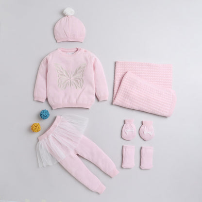 New Born Cotton Baby Set For All Season With Cardigan, Pajama, Cap and Pair of Socks and Blanket