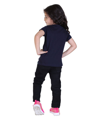 Baby Girls Self Design Cotton Blend Regular Navy Color T Shirt