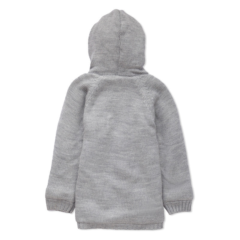 Baby Girls Self Design Hooded Neck Black Sweater