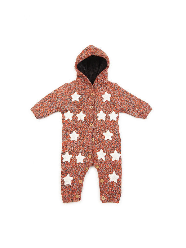 Woolen Romper For Babies Star Print With Hoody