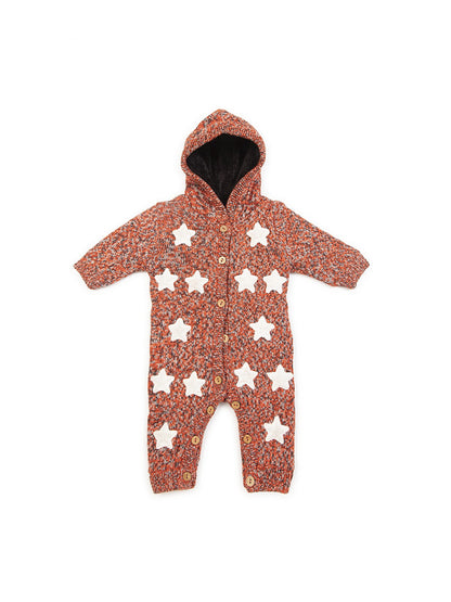 Woolen Romper For Babies Star Print With Hoody