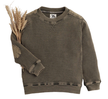 Boys Self Design Round Neck Full Khakhi Sweater