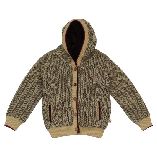 Baby Boys Self Design Hooded Neck Beige Sweater