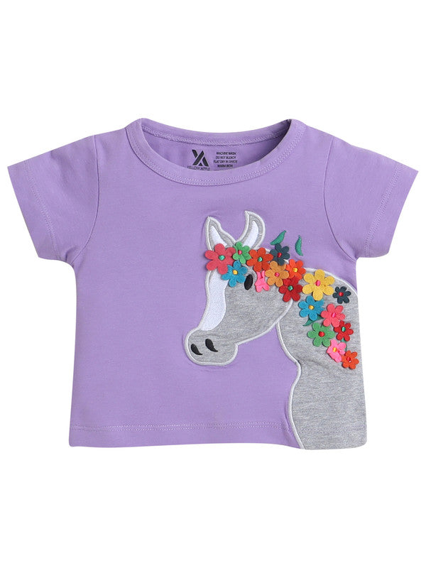 Baby Girls Self Design Cotton Blend Regular LILAC Color T Shirt