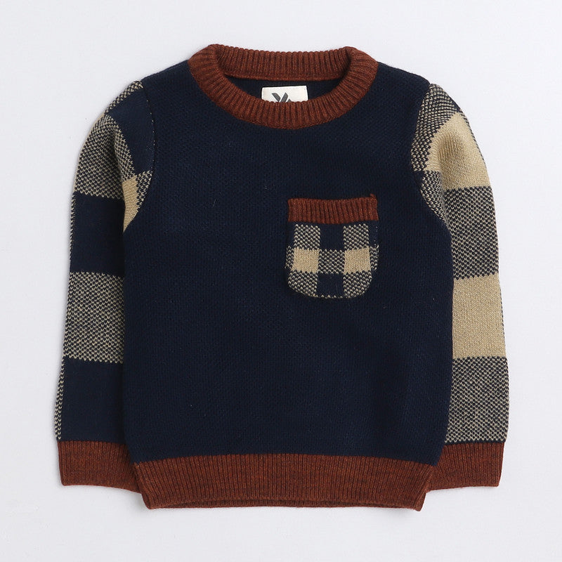 Boys Colorblock Round Neck  Sweater