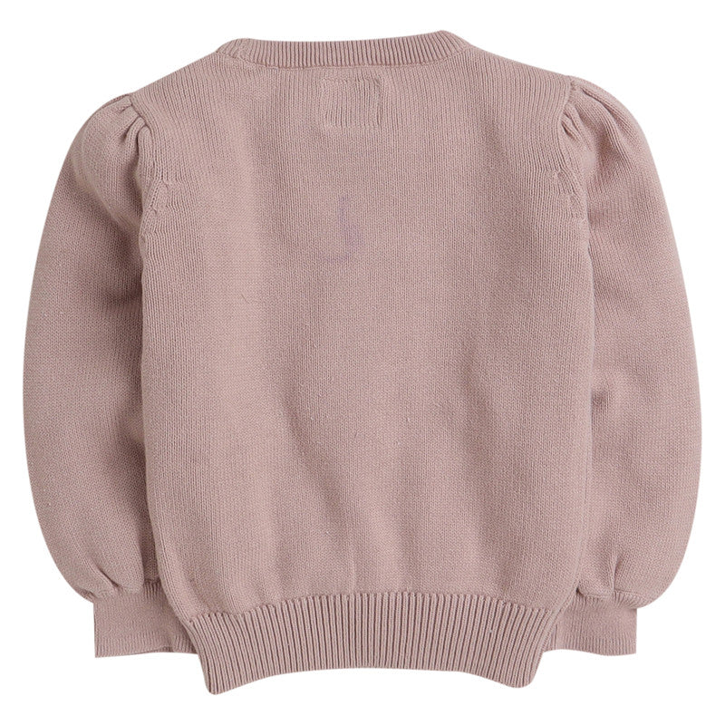 Girls Self Design Round Neck Sweater