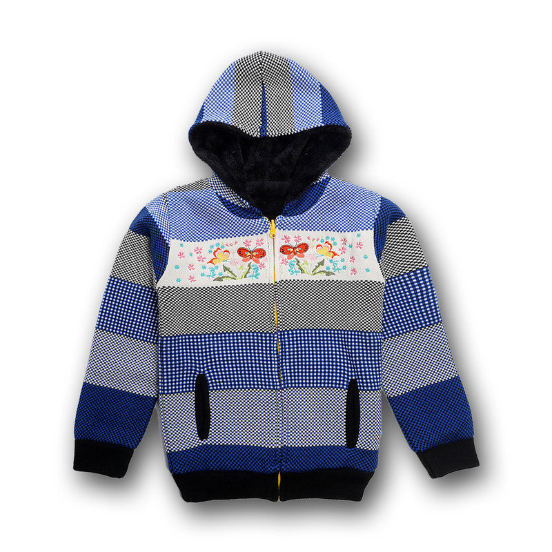 Girls Self Design Hoodie Blue color