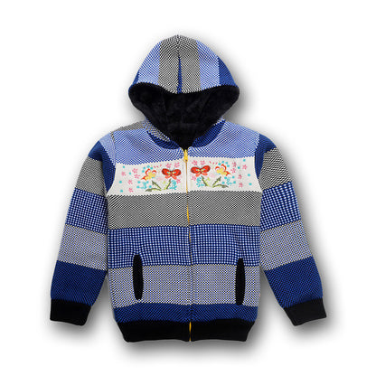 Girls Self Design Hoodie Blue color