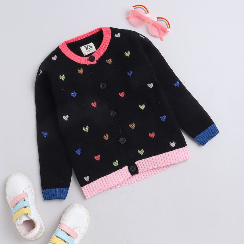 Cute Knit Cardigan for Girls | Adorable Heart Pattern Sweater with Button Closure