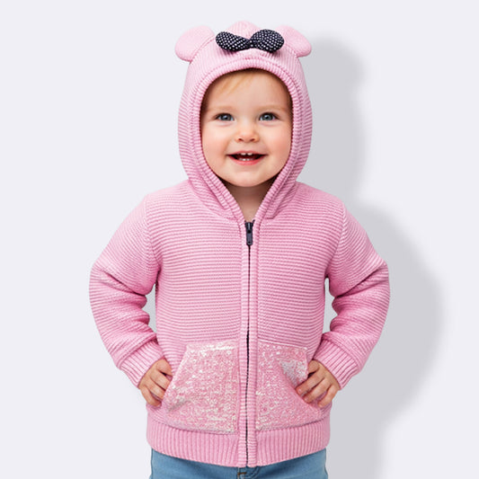 Kids Woolen Warm Hoody with Inner Fleece for Girls