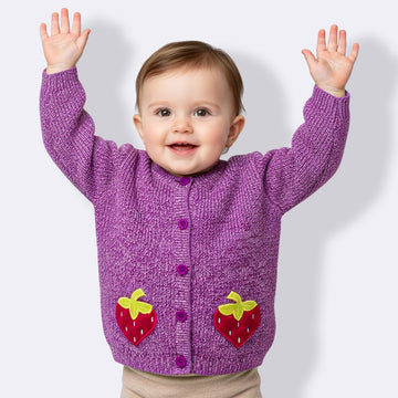 Girls' Strawberry Button-Up Cardigan with Embroidered Pockets