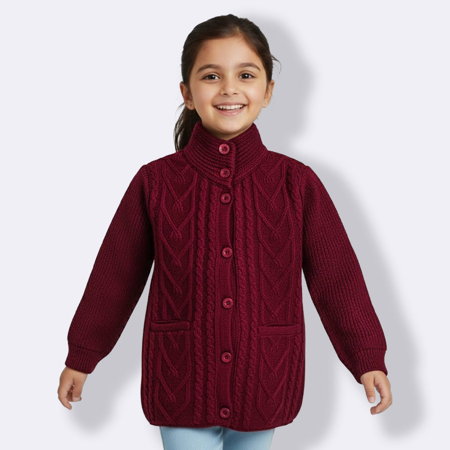 Kids Premium Long Buttoned Winter Cardigan | Soft Knitted Warm Coat for Girls