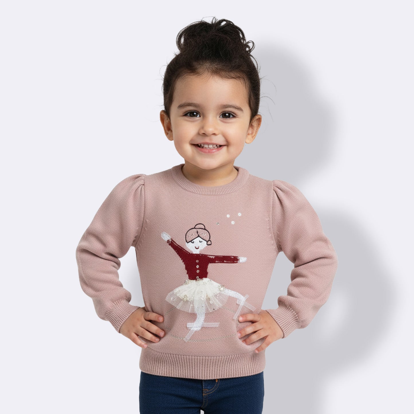 Girls Self Design Round Neck Sweater