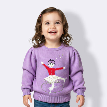 Girls Self Design Round Neck Sweater