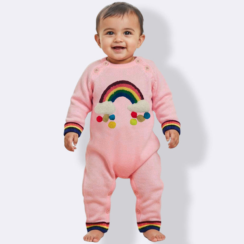 Cute Rainbow Knit Baby Romper | Cozy Full-Sleeve Jumpsuit | Soft Winter Outfit for Newborns & Infants