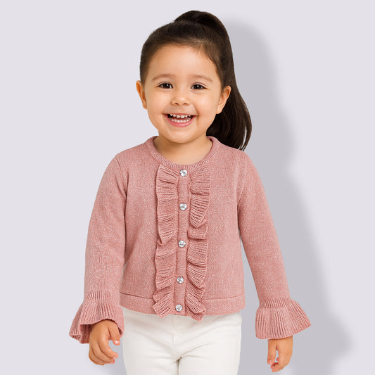 Yellow Apple-Stylish Girl Ruffle Front Sweater | Premium Winter Knitwear