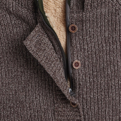 Yellow Apple- Warm Hooded Knit Cardigan for Boys | Fleece-Lined Winter Jacket | Cozy Button-Up Sweater