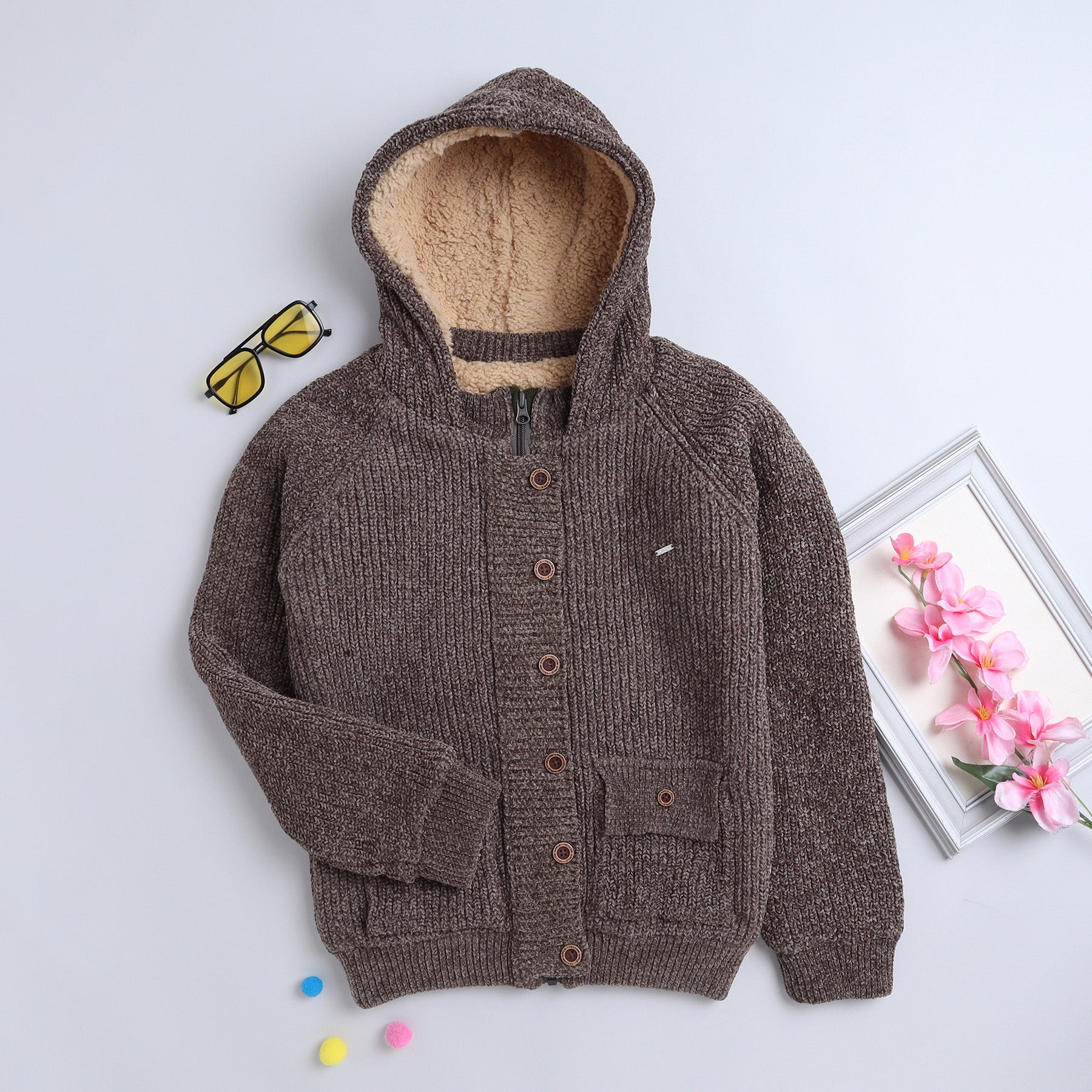 Warm Hooded Knit Cardigan for Boys | Fleece-Lined Winter Jacket | Cozy Button-Up Sweater