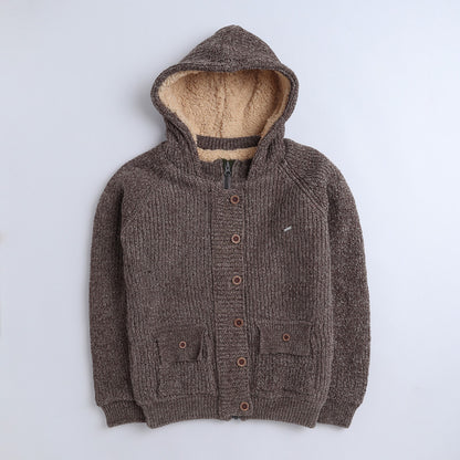 Yellow Apple- Warm Hooded Knit Cardigan for Boys | Fleece-Lined Winter Jacket | Cozy Button-Up Sweater