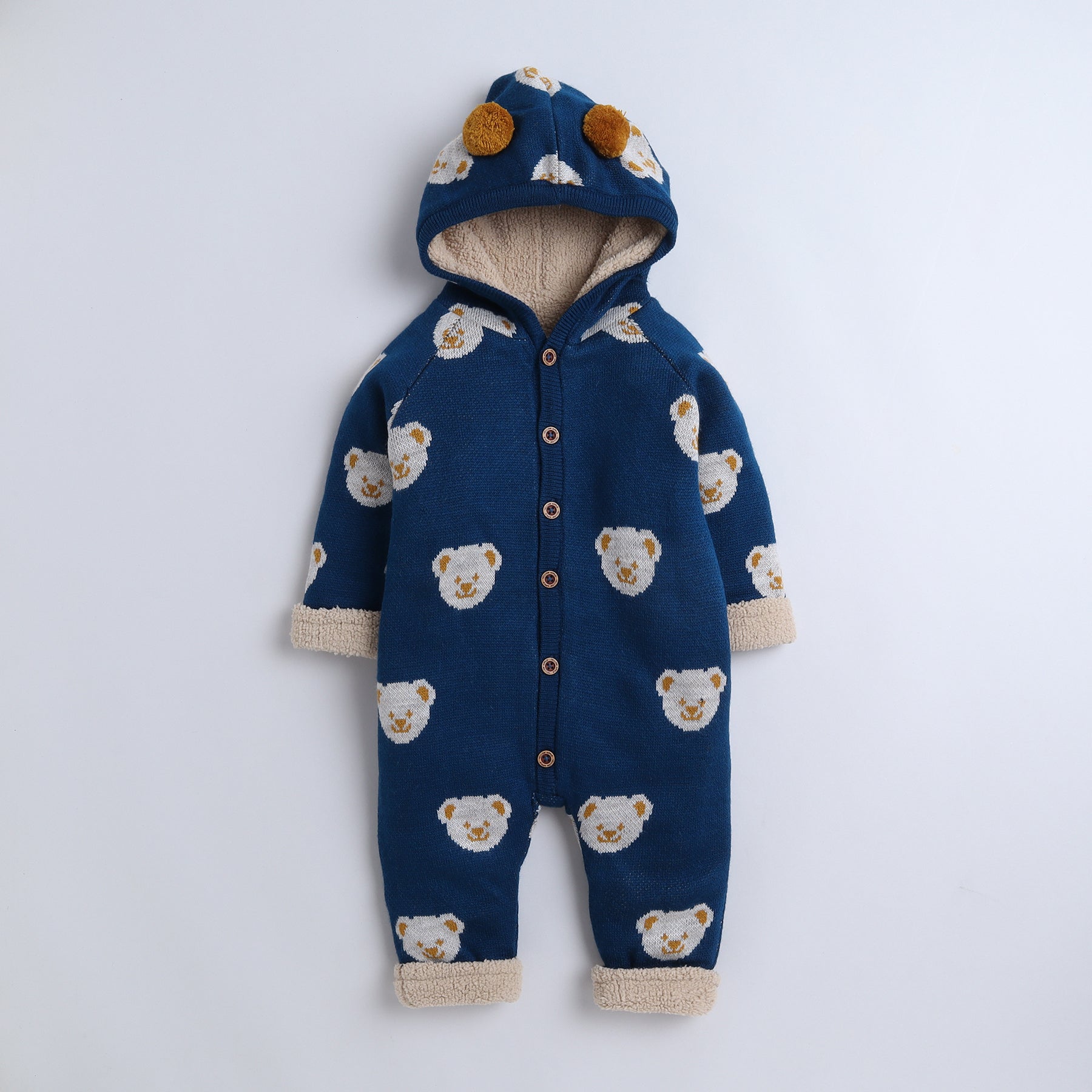 Cute Teddy Bear Hooded Baby Romper | Cozy Winter Knitwear for Infants