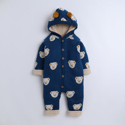 Yellow Apple- Cute Teddy Bear Hooded Baby Romper | Cozy Winter Knitwear for Infants