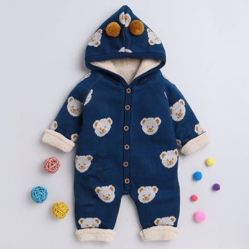 Cute Teddy Bear Hooded Baby Romper | Cozy Winter Knitwear for Infants